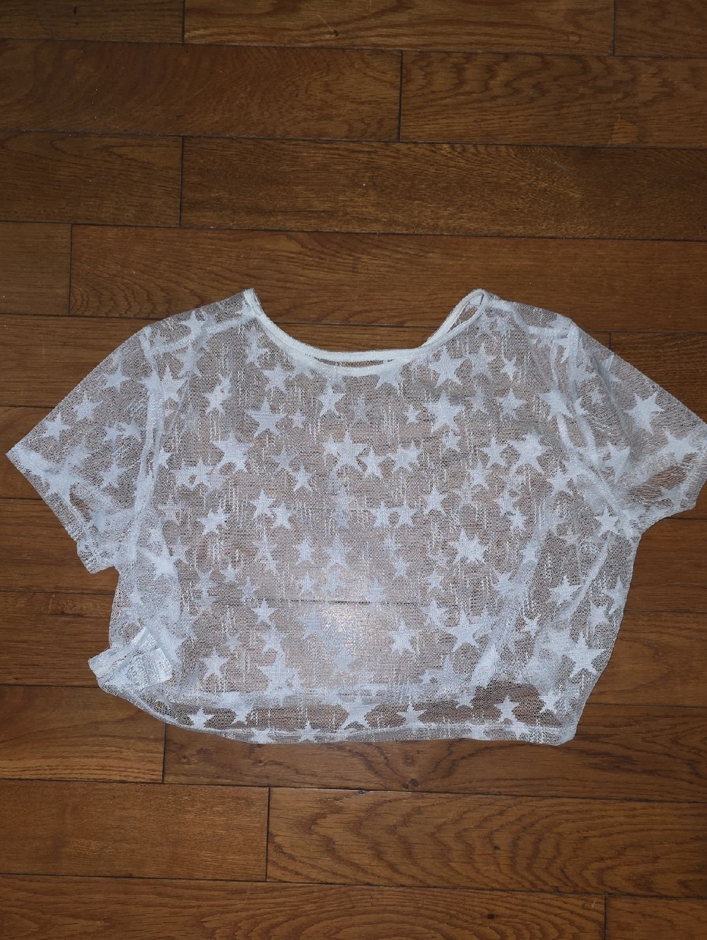 63 - SHEIN White Star Mesh Crop Top